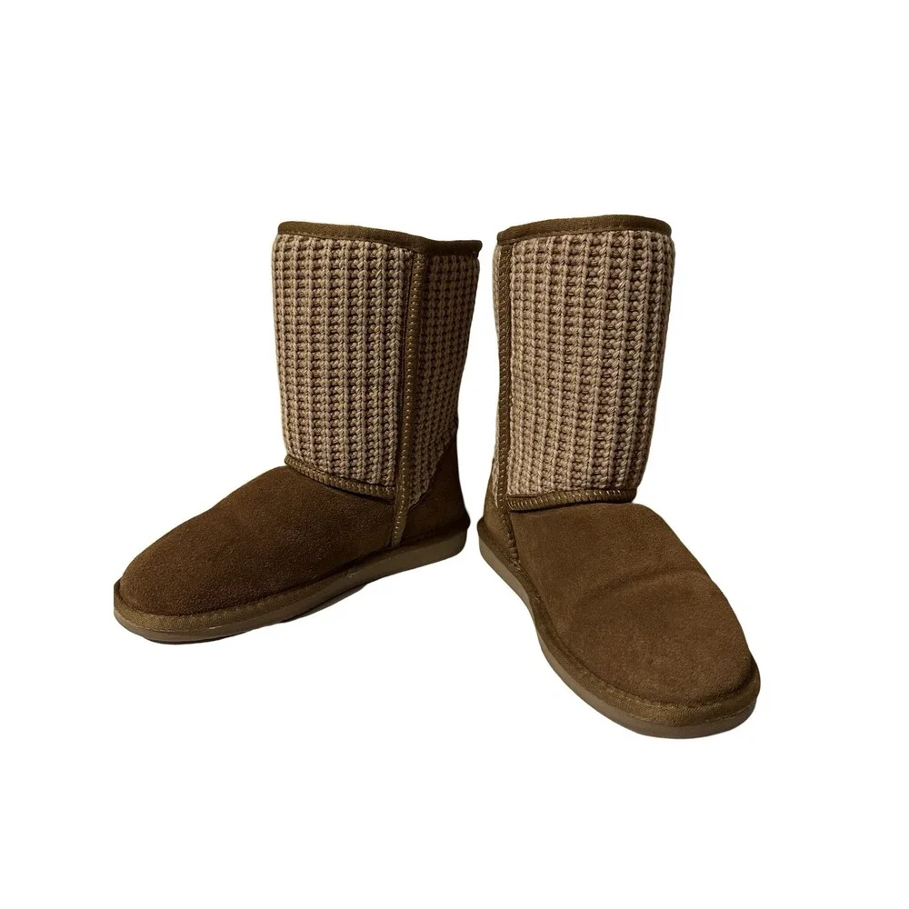 Women's‎ MINNETONKA Brown Sweater Boots Sz 7 Cozy Winter Warm